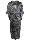 Ozwald Boateng Printed Silk Long Kimono In Grey
