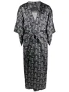 Ozwald Boateng Geometric-print Tie-waist Jacket In Grey