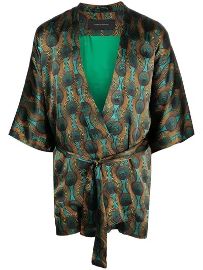 OZWALD BOATENG OZWALD BOATENG PRINTED SILK SHORT KIMONO