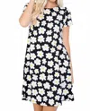 P & Rose Daisy Print Swing Dress In Black And White In Multi
