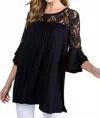 P & Rose Lace And Ruffle Tiered Sleeve Blouse In Black In Blue