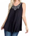 P & Rose Sparkle And Shine Tank Top With Beaded Neck Detail In Black In Black