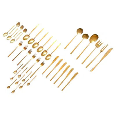 Pre-owned P. Broste Copenhagen Flatware Bernadotte 'scanline' 6 Person Cutlery Set, 39 Pieces, Mid-century In Gold