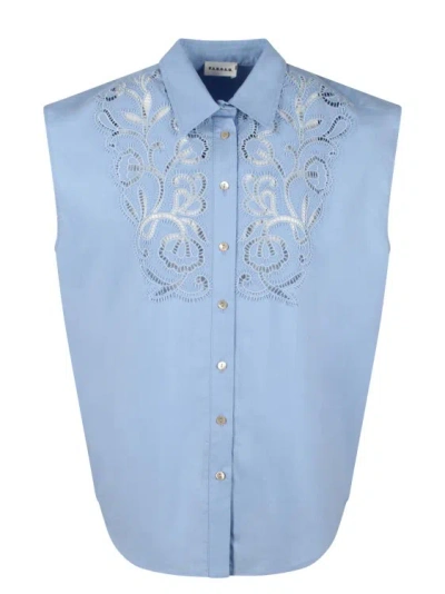 P.a.r.o.s.h Madeira Embroidered Sleeveless Shirt In Blue