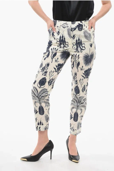P.a.r.o.s.h Copard Cropped Trousers With Floral Pattern In Neutral