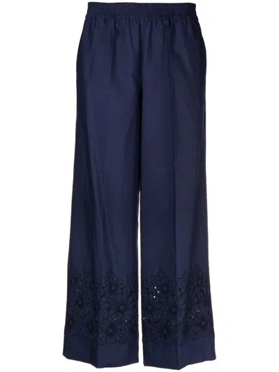 P.a.r.o.s.h Cotton Trousers With Embroidery In Blue
