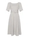 P.a.r.o.s.h Lille Flared Belted Midi Dress In Grey