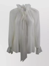 P.A.R.O.S.H FLOWING SHEER GEORGETTE BLOUSE WITH RUFFLED NECKLINE