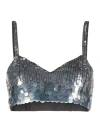 P.a.r.o.s.h Iridescent Sequin Mesh Cropped Top In Silver