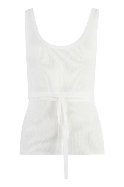 P.a.r.o.s.h. Knitted Crop Top Ribbed Tank Top In White
