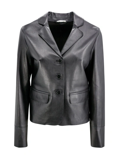 P.a.r.o.s.h Leather Cropped Blazer In Black