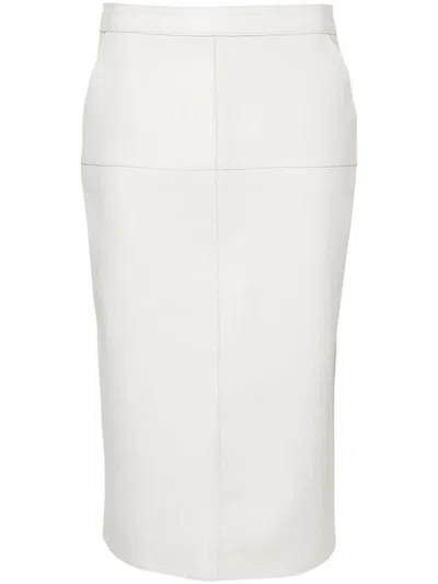 P.a.r.o.s.h Leather Midi Pencil Skirt In White