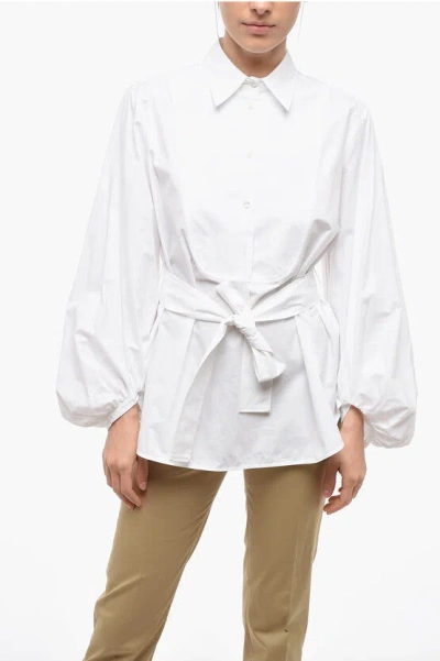 P.a.r.o.s.h Long Sleeved Belted Shirt In White