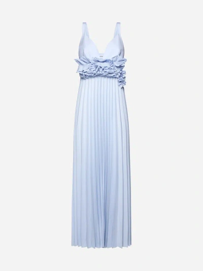 P.a.r.o.s.h Palmer Pleated Long Dress In Powder Blue