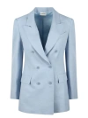 P.a.r.o.s.h Raisa Linen Blend Double-breasted Blazer In Blue