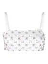 P.a.r.o.s.h Rhinestone-embellished Mesh Cropped Top In White