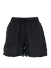 P.a.r.o.s.h Black Shorts With Drawstring And Fringed Hem In Linen Woman In Black