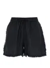 P.A.R.O.S.H BLACK SHORTS WITH DRAWSTRING AND FRINGED HEM IN LINEN WOMAN