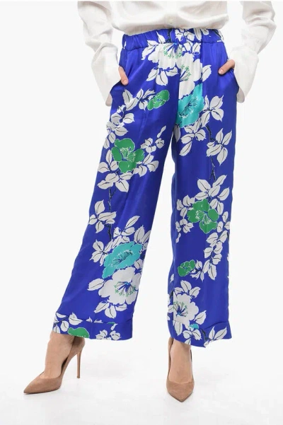 P.a.r.o.s.h Silk Palazzo Pants With Floral Print In Blue