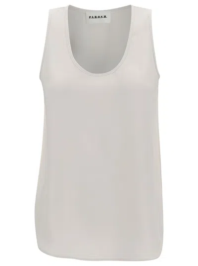 P.a.r.o.s.h White Tank Top With Plunging U Neckline In Polyamide Woman