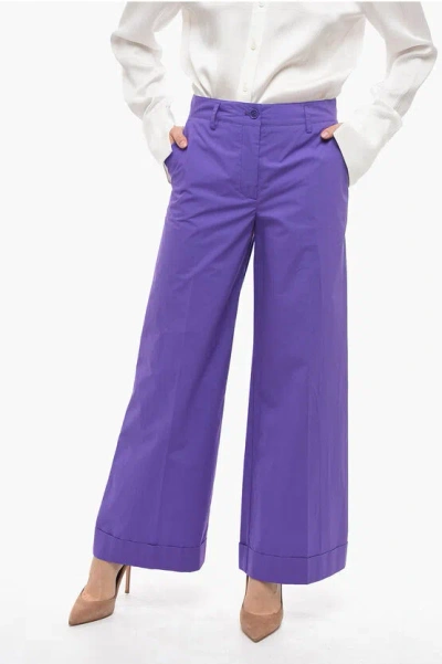 P.a.r.o.s.h Wide Leg Pants With Turn-up Hems In Purple