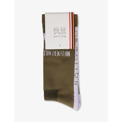 P.e Nation Womens Khaki Backline Branded Stretch-woven Blend Socks