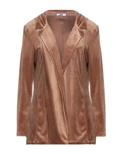 P3p3 Woman Cardigan Camel Size M Polyester, Elastic Fibres In Beige