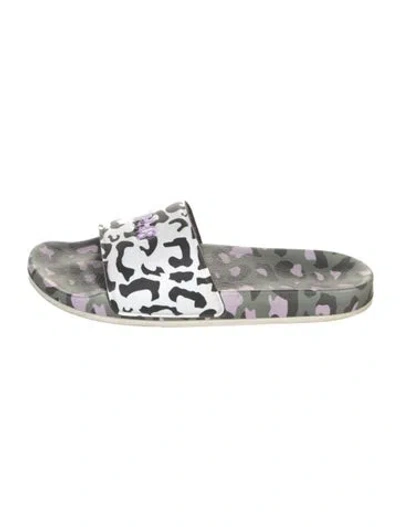 Pre-owned P448 Camouflage Print Slides In White