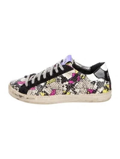 Pre-owned P448 Embossed Leather Animal Print Sneakers In Black