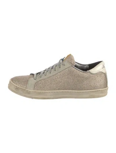 Pre-owned P448 Glitter Leather Trim Embellishment Sneakers