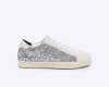 P448 Womewomens Lace Up Glitter Low Top Sneakers White Leather In Silver
