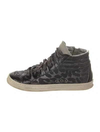 Pre-owned P448 Leather Animal Print Sneakers In Black