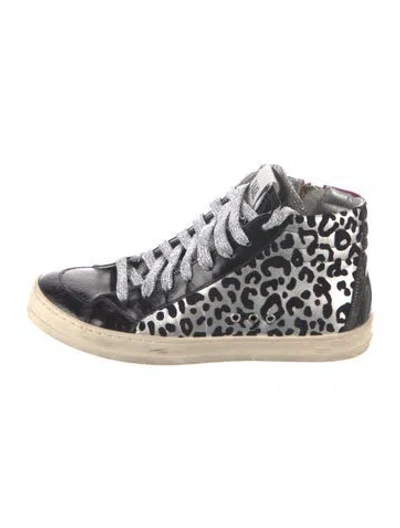 Pre-owned P448 Leather Animal Print Sneakers In Black