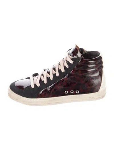 Pre-owned P448 Leather Animal Print Sneakers In Black/burgundy