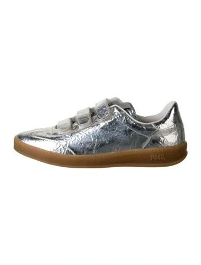 Pre-owned P448 Leather Animal Print Sneakers In Metallic/silver