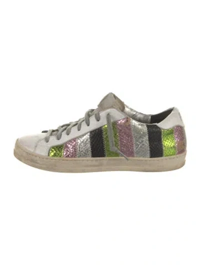 Pre-owned P448 Leather Animal Print Sneakers In Metallic/white