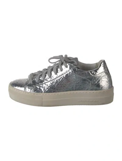 Pre-owned P448 Leather Animal Print Sneakers In Silver