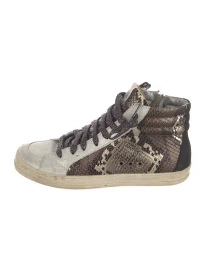 Pre-owned P448 Leather Animal Print Sneakers In Silver