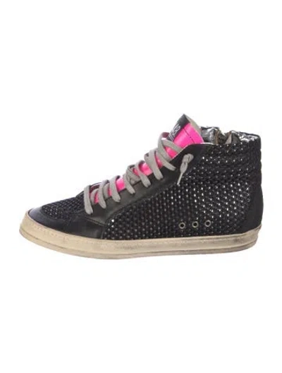 Pre-owned P448 Leather Colorblock Pattern Sneakers In Black