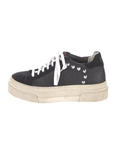 Pre-owned P448 Leather Colorblock Pattern Sneakers In Black