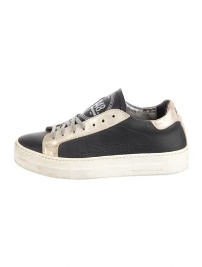 Pre-owned P448 Leather Colorblock Pattern Sneakers In Black
