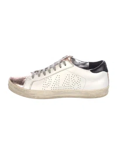 Pre-owned P448 Leather Colorblock Pattern Sneakers In White