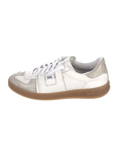 Pre-owned P448 Leather Colorblock Pattern Sneakers In White