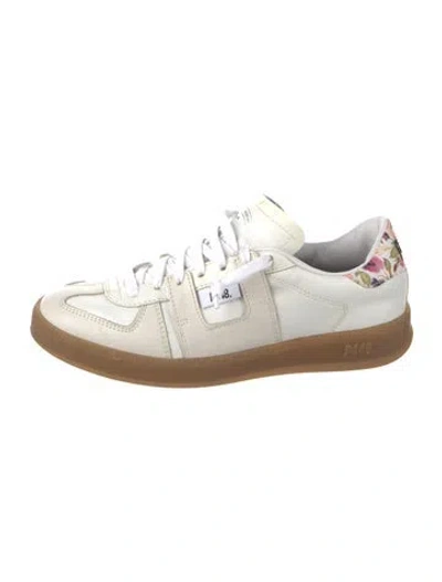 Pre-owned P448 Leather Floral Print Sneakers In White