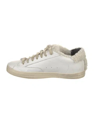 Pre-owned P448 Leather Fur Trim Sneakers In White
