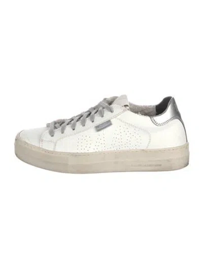 Pre-owned P448 Leather Glitter Accents Sneakers In White