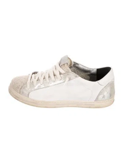 Pre-owned P448 Leather Glitter Accents Sneakers In White