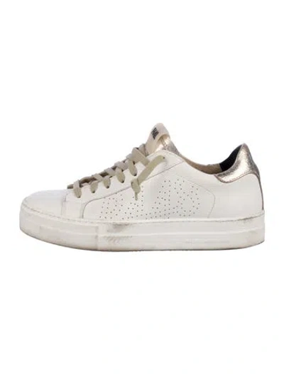 Pre-owned P448 Leather Glitter Accents Sneakers In White