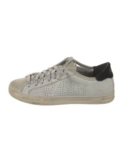 Pre-owned P448 Leather Glitter Accents Sneakers In White