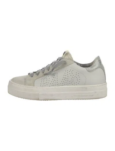 Pre-owned P448 Leather Glitter Accents Sneakers In White
